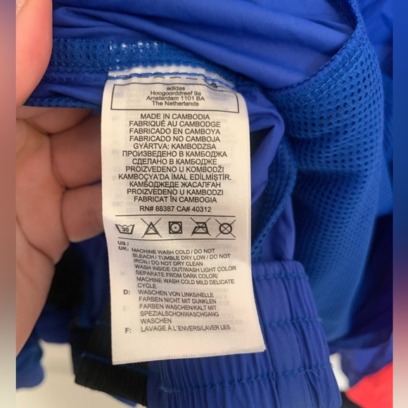 Adidas Woven Tape Jacket Water Resistant Wind Breaker - Men’s Small - Royal Blue - Picture 13 of 16